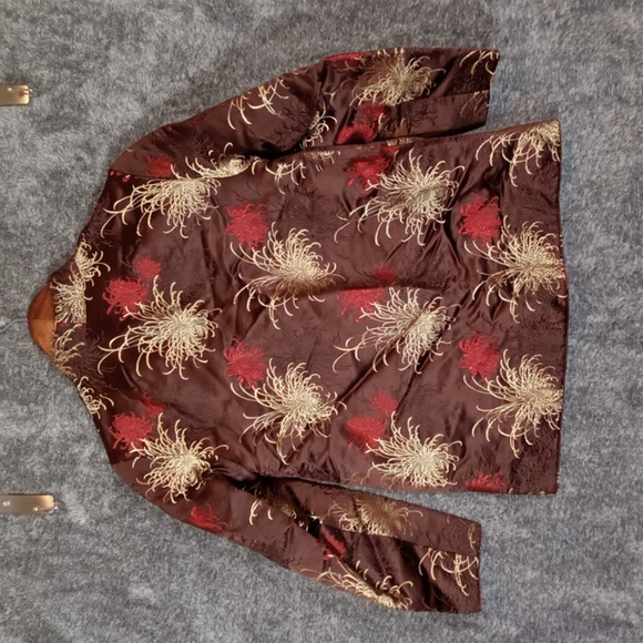 Peony Reversible Asian Floral Womens Top Jacket Silk Womens Small - Picture 5 of 11